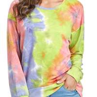 Sylanfia - Sudadera de manga larga con efecto tie dye para mujer, camisetas holgadas, jerseys de moda, suéteres de cuello redond