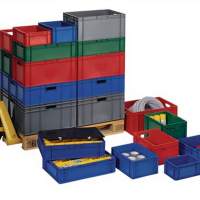 Transport stacking box PP green L600xW400xH75mm walls/floor closed