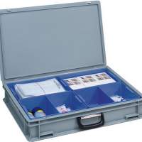 Plastic case PP 24l 4 insert boxes L600xW400xH133mm 1 handle