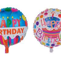 Ballon aluminium "Happy Birthday" environ 45 cm, 2 assortis, multicolore