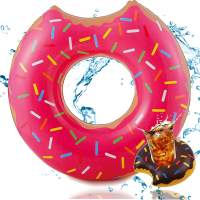 Aufblasbar angebissener Donut pink Ø 120 cm Schwimmring Schwimmreifen - Pool & Wasser mit Getränkehalter für Kinder & Erwachsene