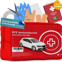 Auto Verbandskasten - Neue Norm - zertifiziert DIN 13164 - STVO & 2x Maske Erste Hilfe KFZ Verbandstasche Kit First Aid